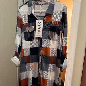 White Mark Checkered Tunic in Black, White, and Brown
